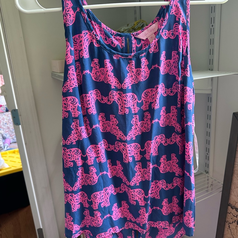 Lilly Pulitzer Pink and Blue Elephant Print Top